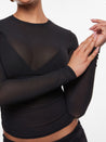INLYRIC Women's Cosnufy® Mesh Sheer Long Sleeve Top Black
