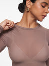 INLYRIC Women's Cosnufy® Mesh Sheer Long Sleeve Top Hazelnut