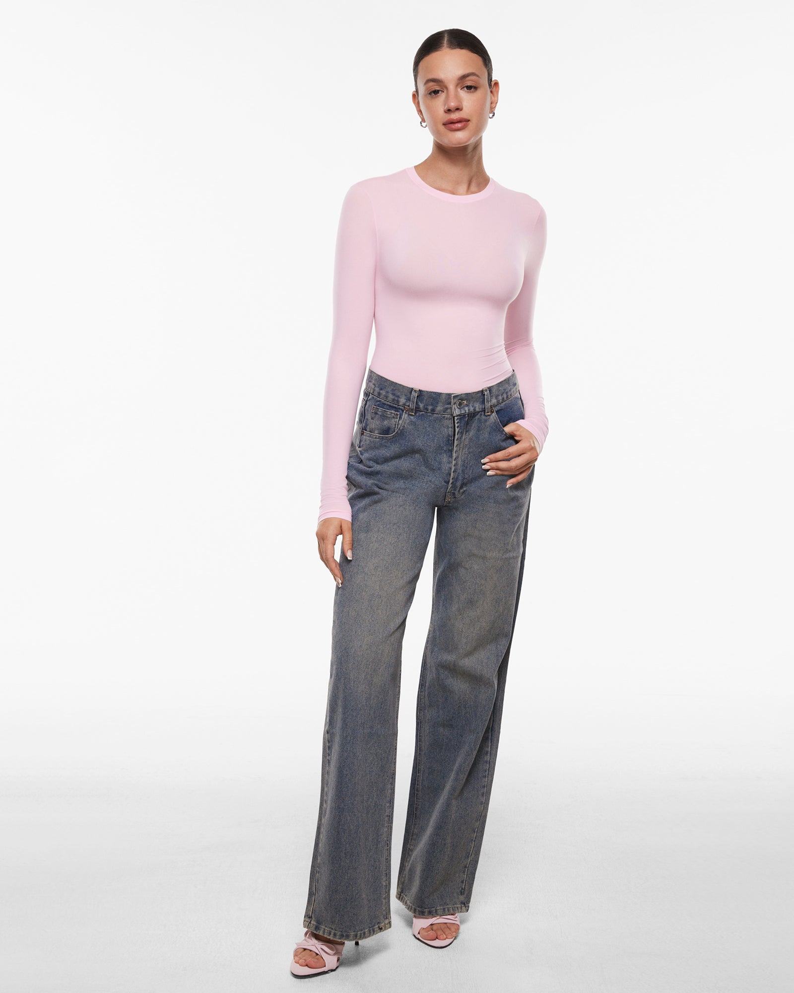 Women's Inbarely® Soft Basic Long Sleeve Tees Sweet Pink