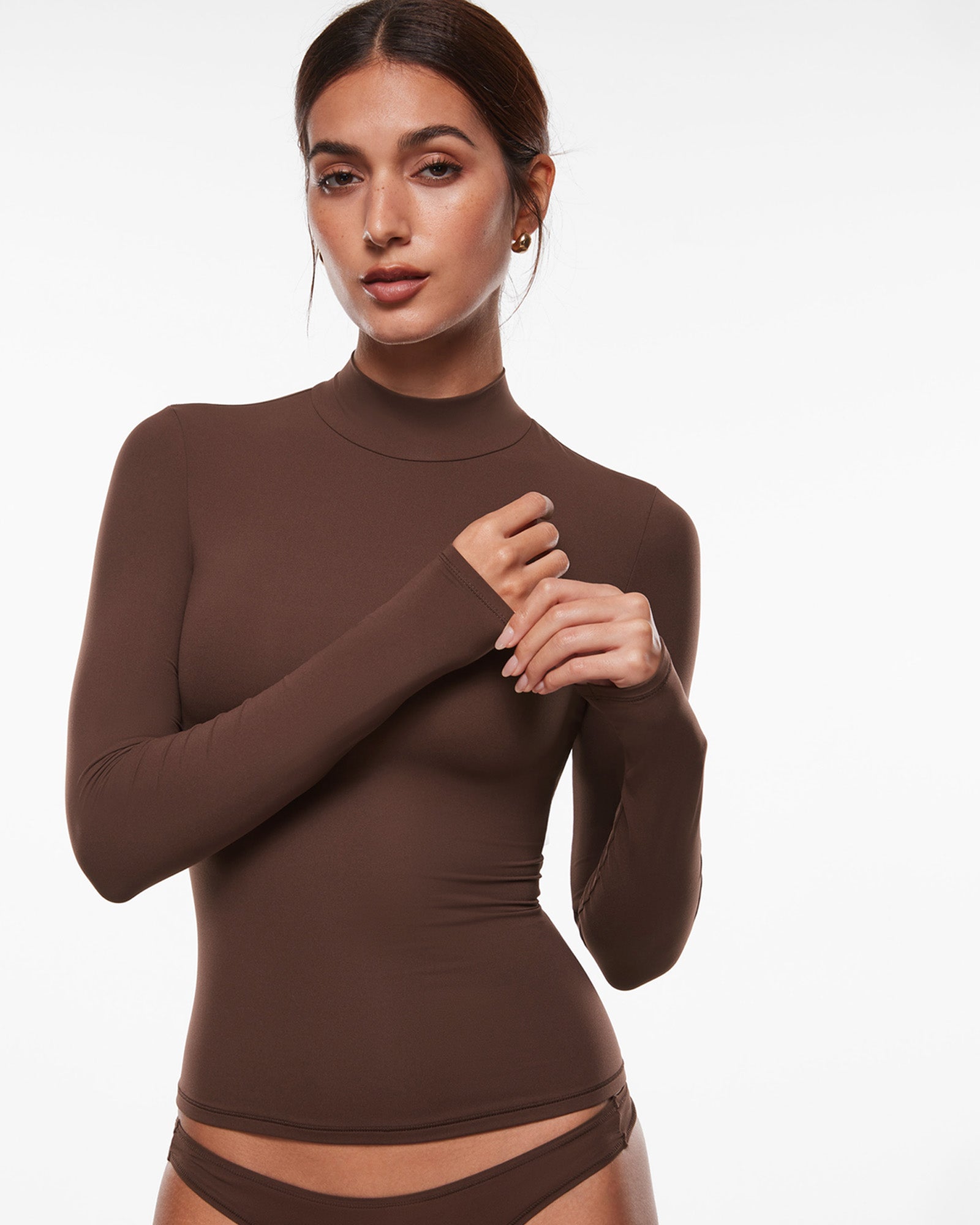 Women's Inbarely® Soft Mock Turtleneck Long Sleeve Top Hazelnut
