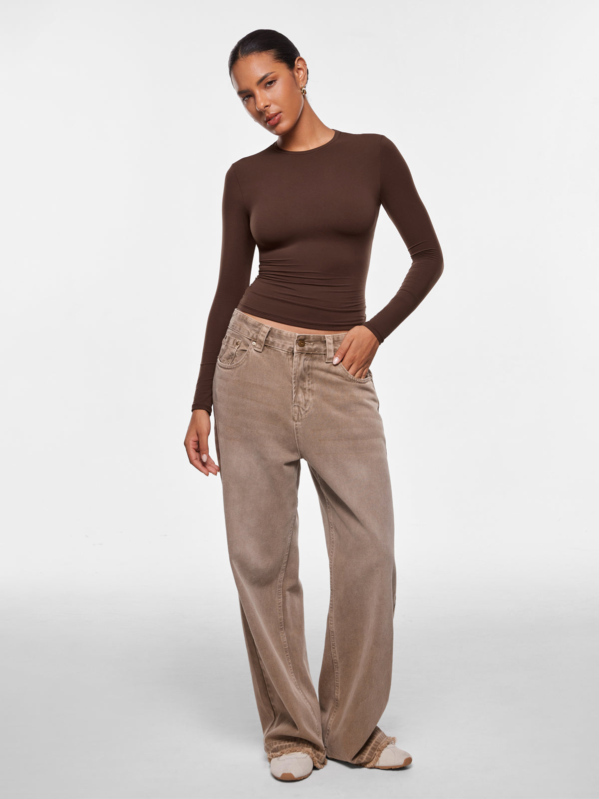 Women's Inbarely® Ultra Crew Neck Long Sleeve Shirts Deep Ocean Blue