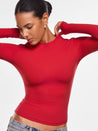 Women's Inbarely® Ultra Crew Neck Long Sleeve Shirts Lipstick Red