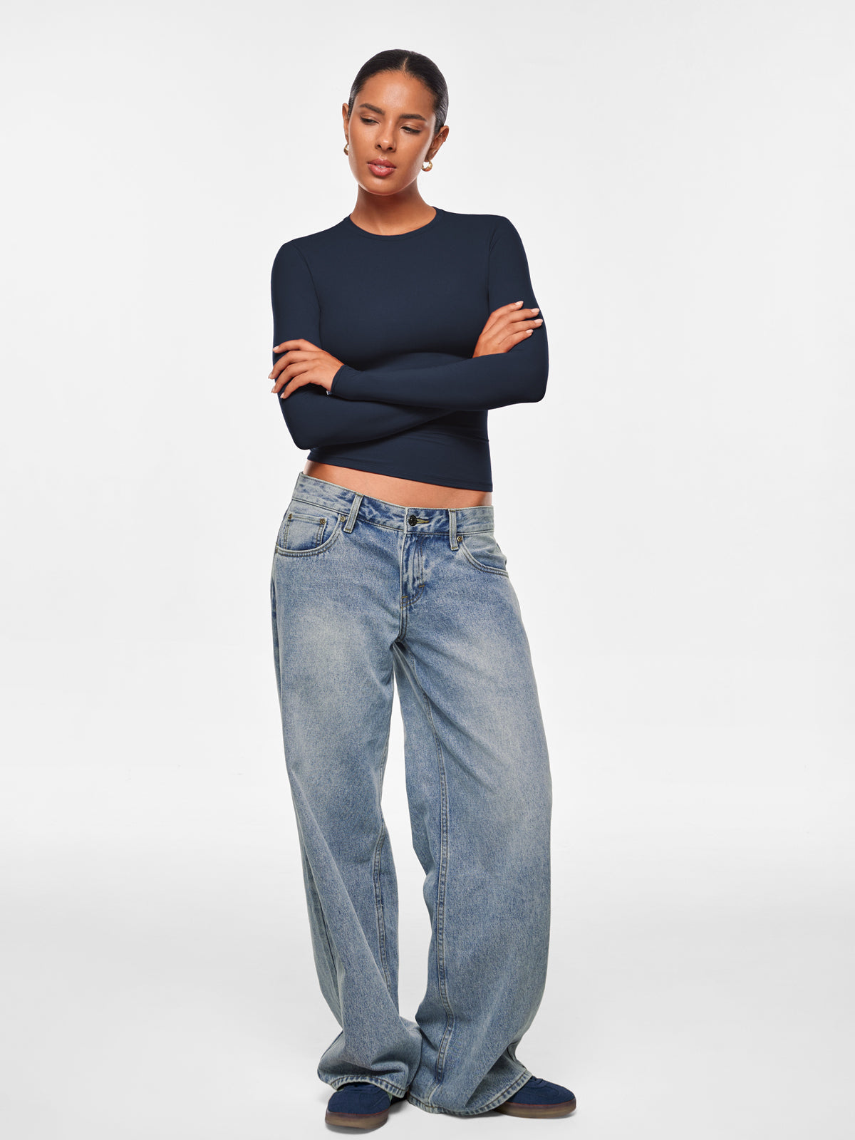 Women's Inbarely® Ultra Crew Neck Long Sleeve Shirts Black